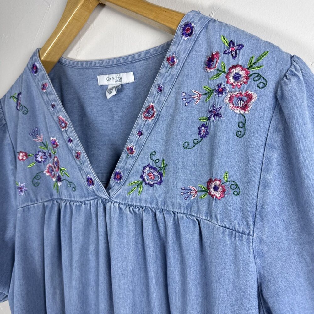 Go Softly Nightgown Sleep Dress Nap Day Garden Crochet Neckline Size XL Grandma - Picture 4 of 13